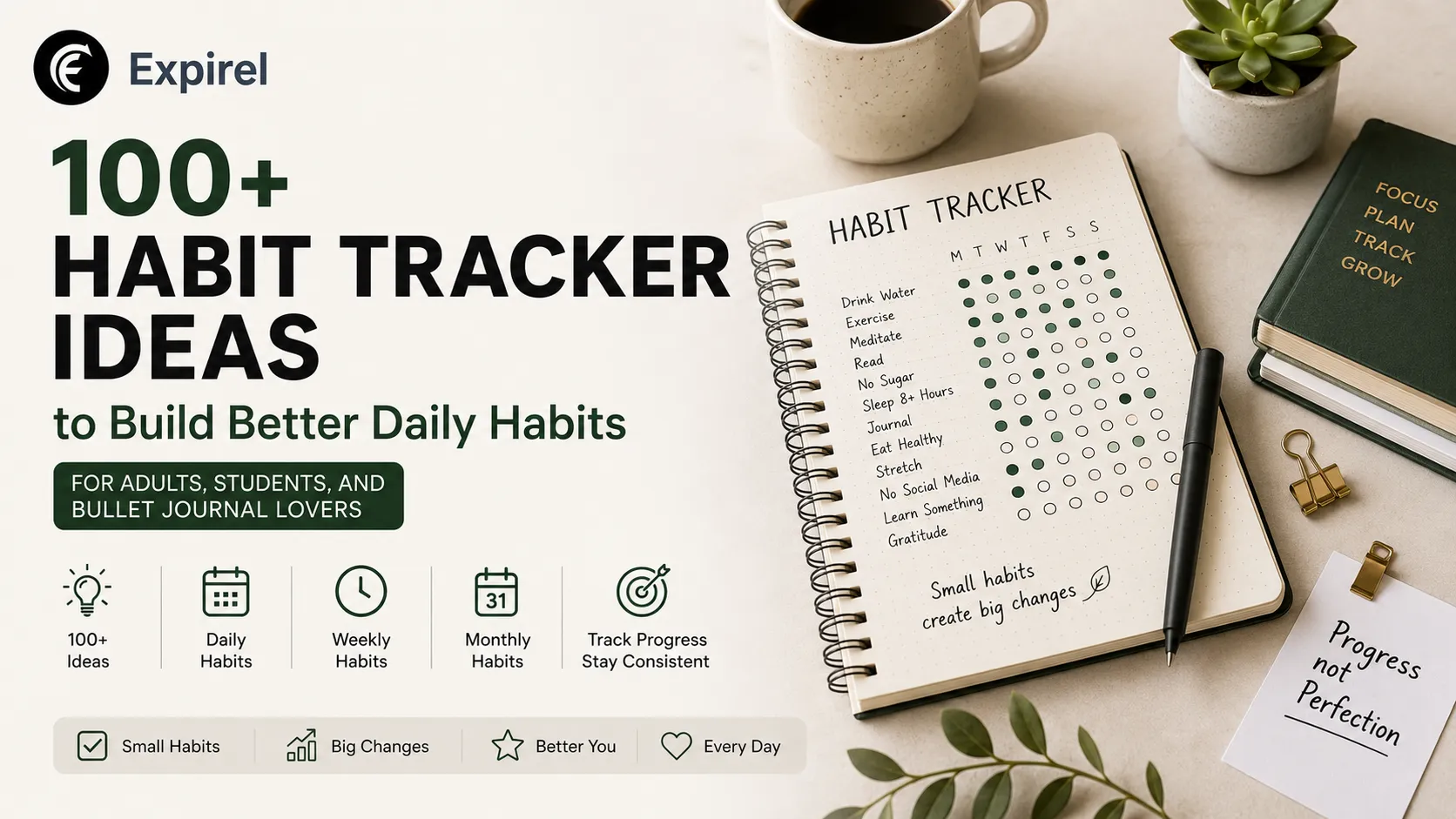 100+ Habit Tracker Ideas to Build Better Daily Habits (for Adults, Students, and Bullet Journal Lovers)